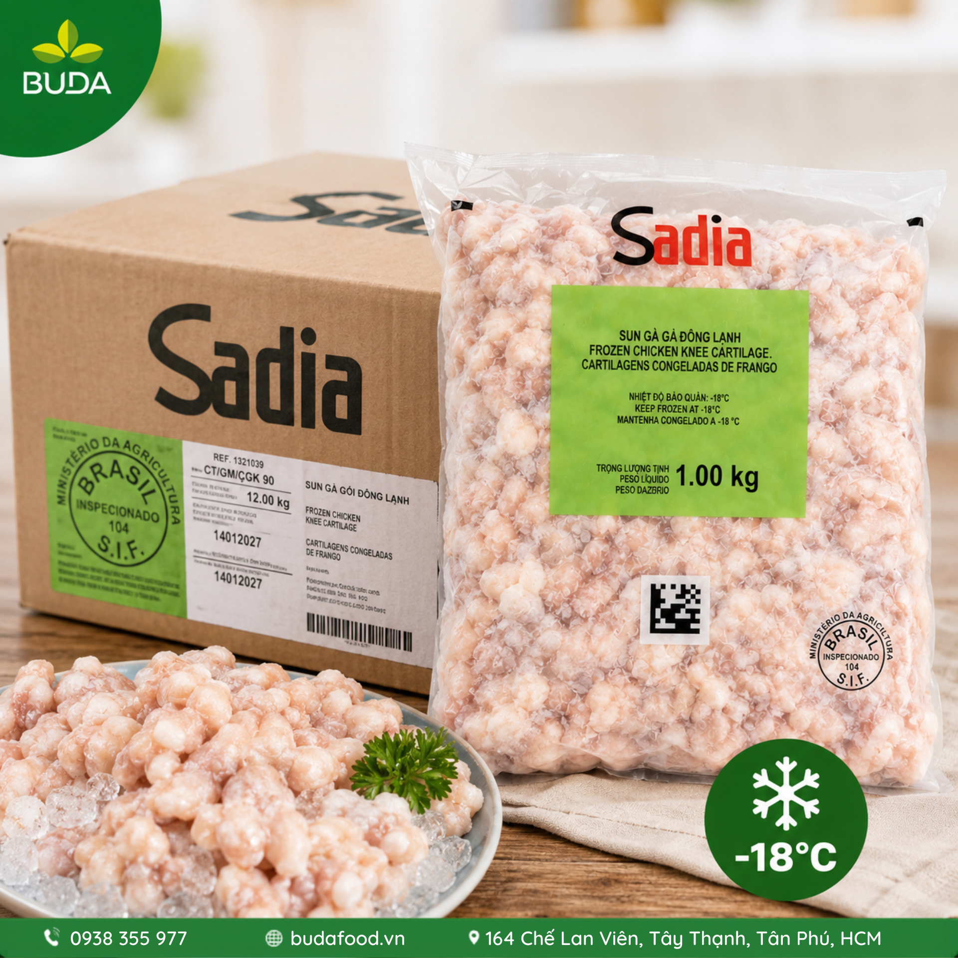 Sụn Gà (Sụn gối gà) đông Lạnh Sadia nhập khẩu từ Brazil 1kg/gói - Thực phẩm BUDA
