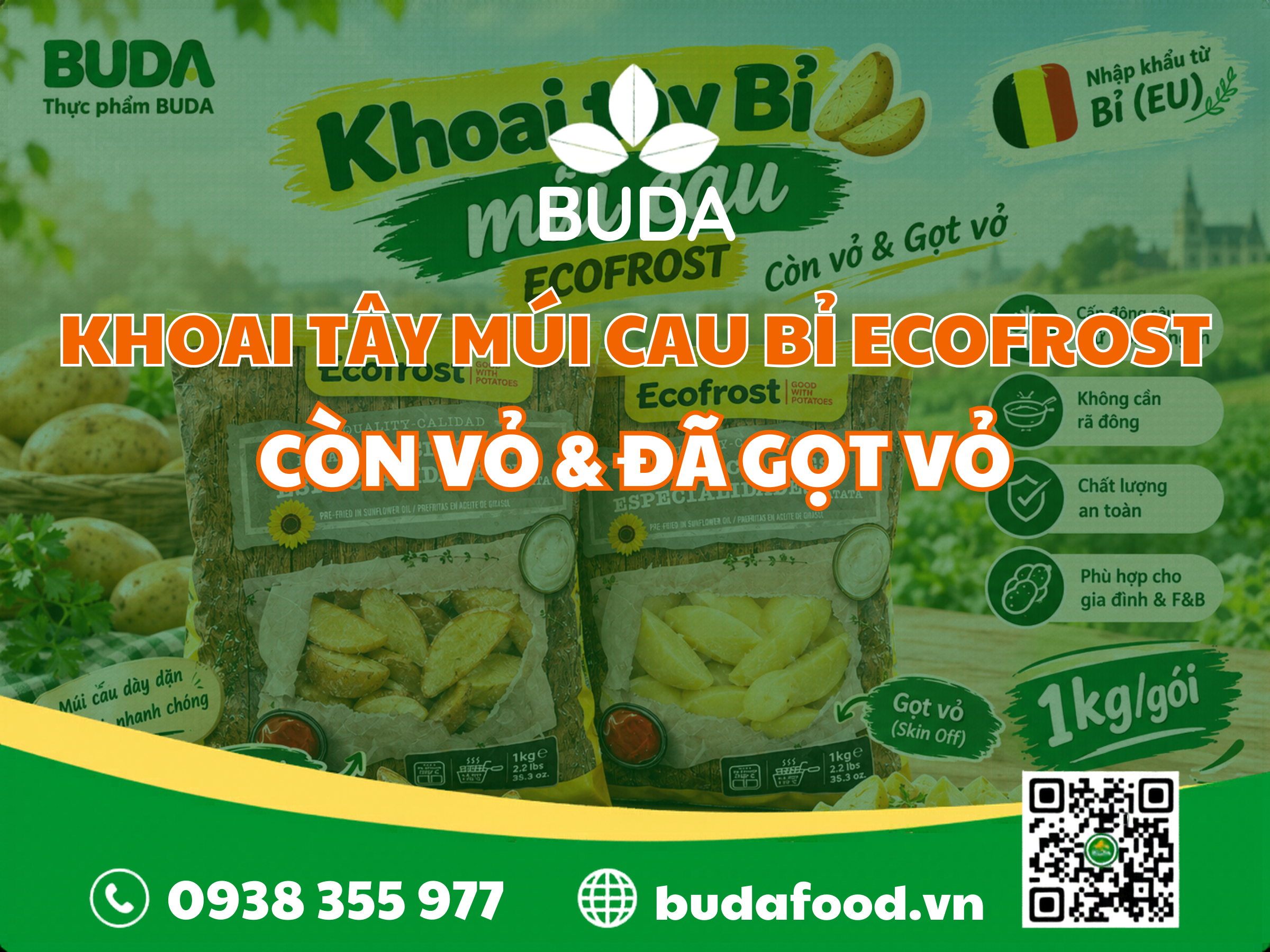 Khoai Tây Bỉ Múi Cau ECOFROST 1kg – Còn Vỏ & Gọt Vỏ